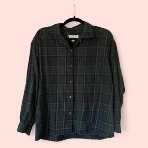 Vintage Tanner Petite Green Plaid Button Up Shirt Women’s Size 12